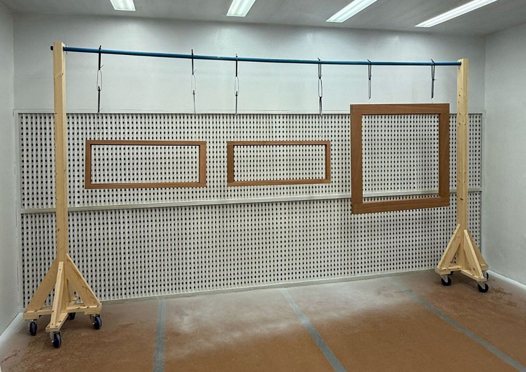 Sapele window, Timber, Joinery, spray booth, paint, handmade, bespoke.